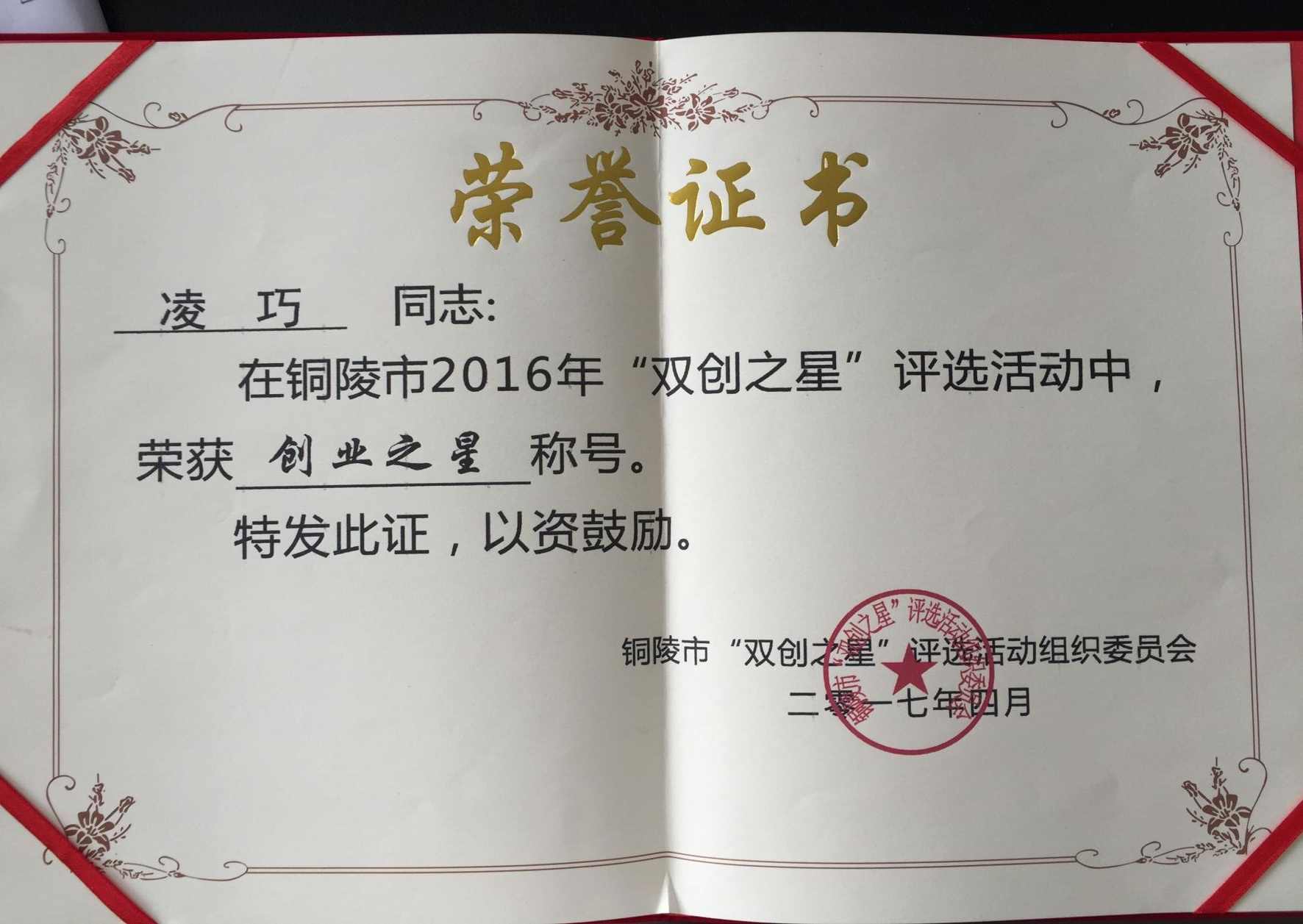 “創(chuàng)業(yè)之星”稱號